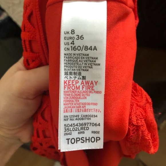 Topshop Red Lace Bodycon Cocktail Dress 4 - Picture 10 of 10